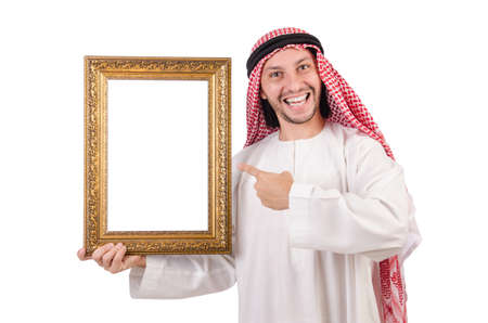 Arab with picture frame on whiteの写真素材