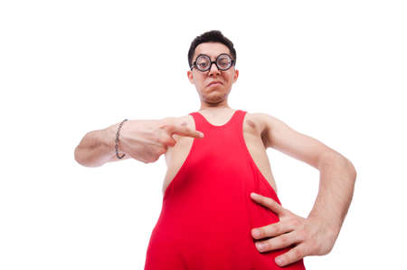 Funny wrestler isolated on whiteの写真素材