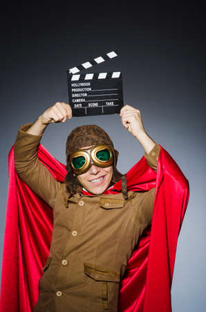 Funny pilot with goggles and helmetの写真素材