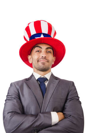 Man with american hat on whiteの写真素材