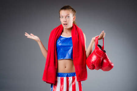 Woman boxer in uniform with US symbolsの写真素材