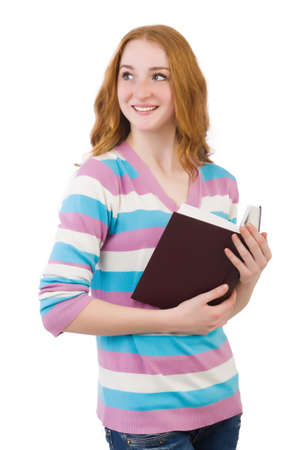 Young student with books isolated on whiteの写真素材