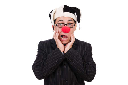 Clown businessman isolated on whiteの写真素材