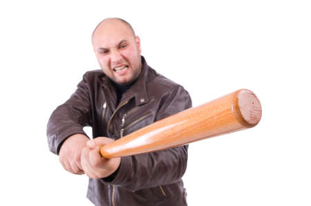 Violent man with baseball bat on whiteの写真素材