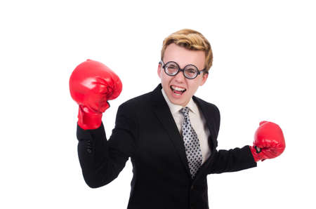 Young businessman boxer isolated on whiteの写真素材