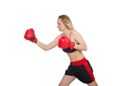 Woman boxer on white backgroundの写真素材