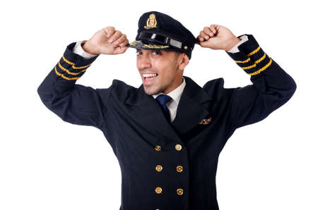 Young pilot isolated on the whiteの写真素材