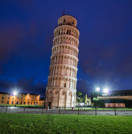 Famous leaning tower of Pisa during evening hoursの写真素材