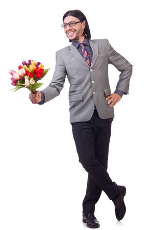 Man with flowers isolated on the whiteの写真素材