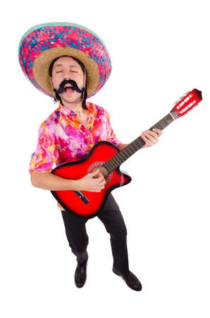Mexican guitar player isolated on the whiteの写真素材