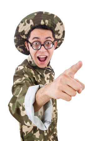 Funny soldier isolated on the whiteの写真素材