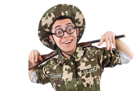 Funny soldier isolated on the whiteの写真素材