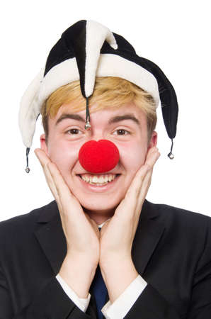 Clown businessman isolated on whiteの写真素材