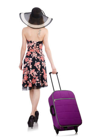 Woman ready for summer holiday isolated on whiteの写真素材