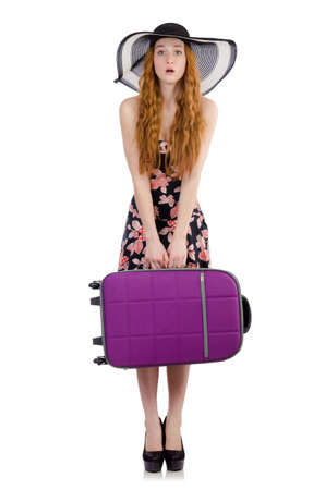 Woman ready for summer holiday isolated on whiteの写真素材