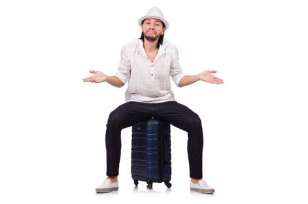 Travel vacation concept with luggage on whiteの写真素材