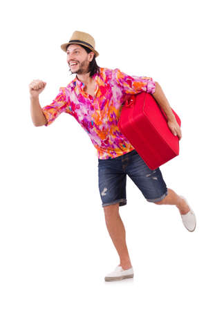 Travel vacation concept with luggage on whiteの写真素材