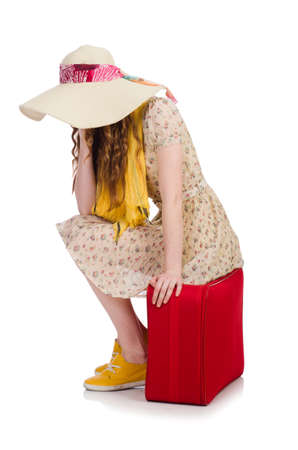 Travel vacation concept with luggage on whiteの写真素材