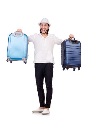 Travel vacation concept with luggage on whiteの写真素材