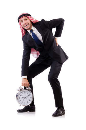 Arab man in time concept on whiteの写真素材