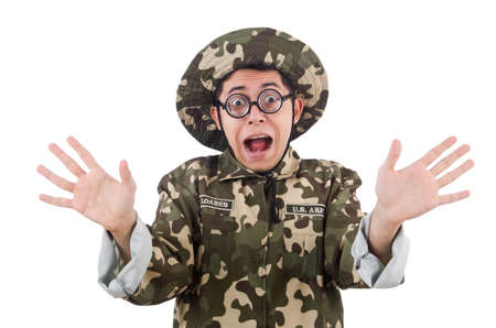 Funny soldier isolated on the whiteの写真素材