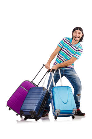 Travel vacation concept with luggage on whiteの写真素材