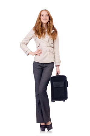 Travel vacation concept with luggage on whiteの写真素材