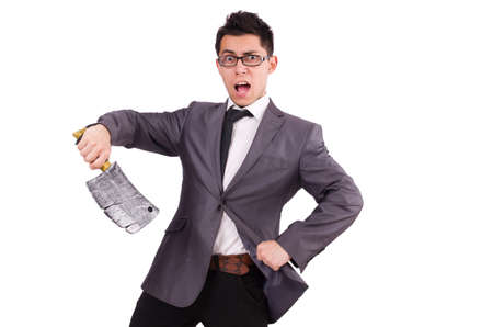 Man with axe isolated on whiteの写真素材