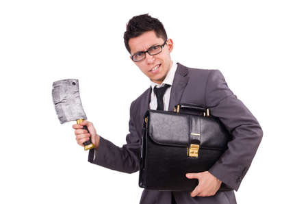 Man with axe isolated on whiteの写真素材