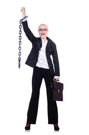 Businesswoman with chain isolated on the whiteの写真素材