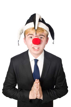 Clown businessman isolated on whiteの写真素材
