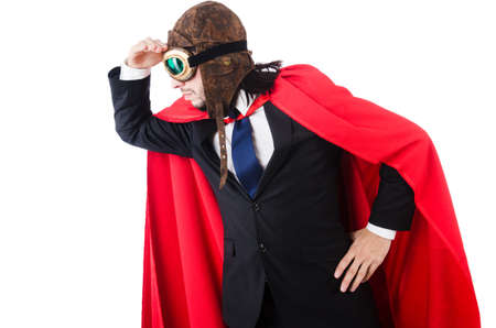 Man in red cover isolated on whiteの写真素材