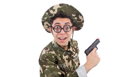 Funny soldier isolated on the whiteの写真素材