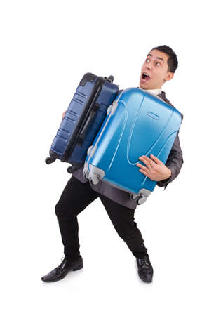 Travel vacation concept with luggage on whiteの写真素材