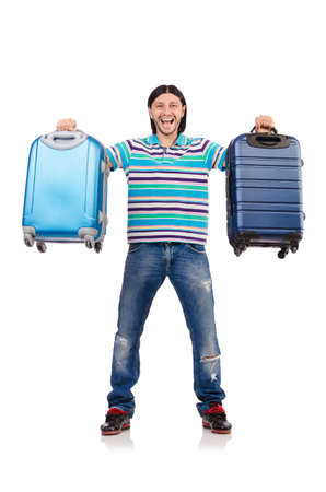 Travel vacation concept with luggage on whiteの写真素材