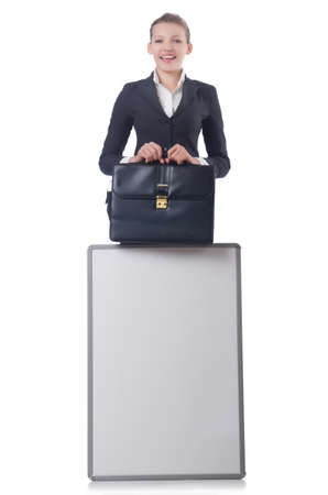 Woman businesswoman with blank board on whiteの写真素材