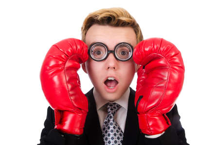 Young businessman boxer isolated on whiteの写真素材