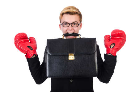 Young businessman boxer isolated on whiteの写真素材