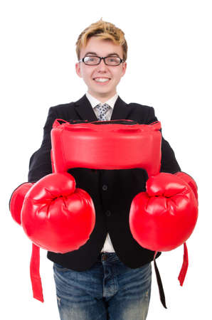 Young businessman boxer isolated on whiteの写真素材