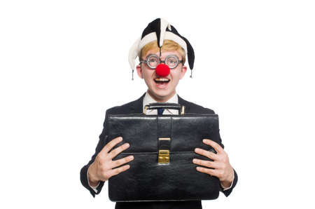 Clown businessman isolated on whiteの写真素材