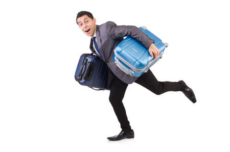 Travel vacation concept with luggage on white