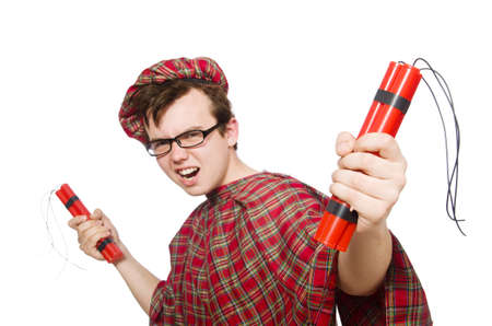 Scotsman with bomb isolated on whiteの写真素材