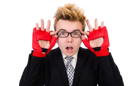 Young businessman boxer isolated on whiteの写真素材