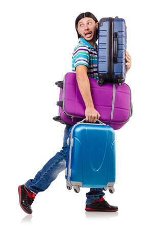 Travel vacation concept with luggage on whiteの写真素材
