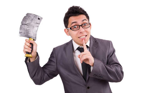 Man with axe isolated on whiteの写真素材