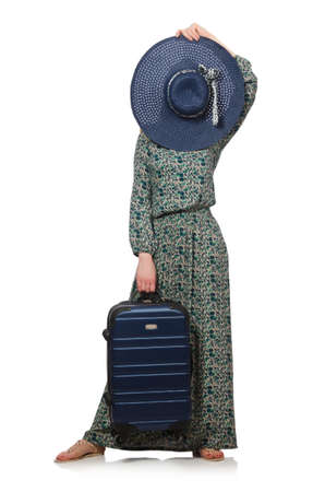 Woman ready for summer holiday isolated on whiteの写真素材