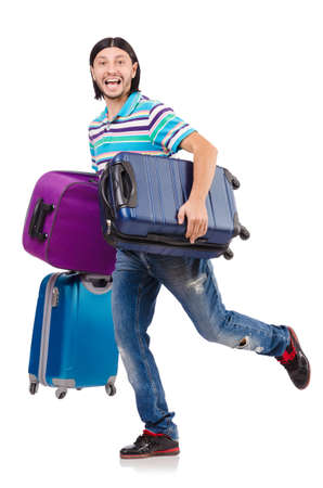 Travel vacation concept with luggage on whiteの写真素材