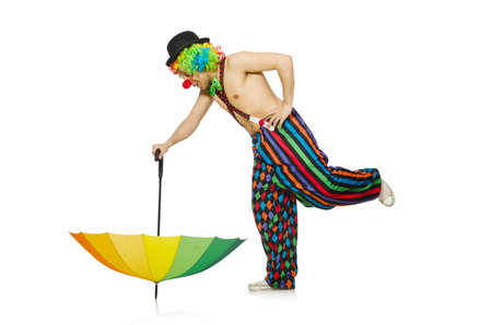 Clown with umbrella isolated on whiteの写真素材
