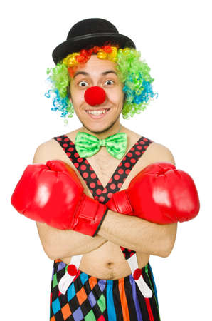 Clown with boxing gloves isolated on the whiteの写真素材