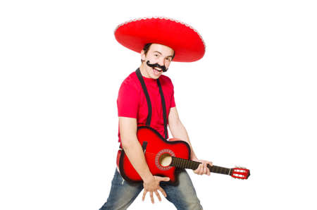 Mexican guitar player isolated on the whiteの写真素材
